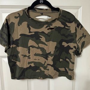 Camo distressed crop